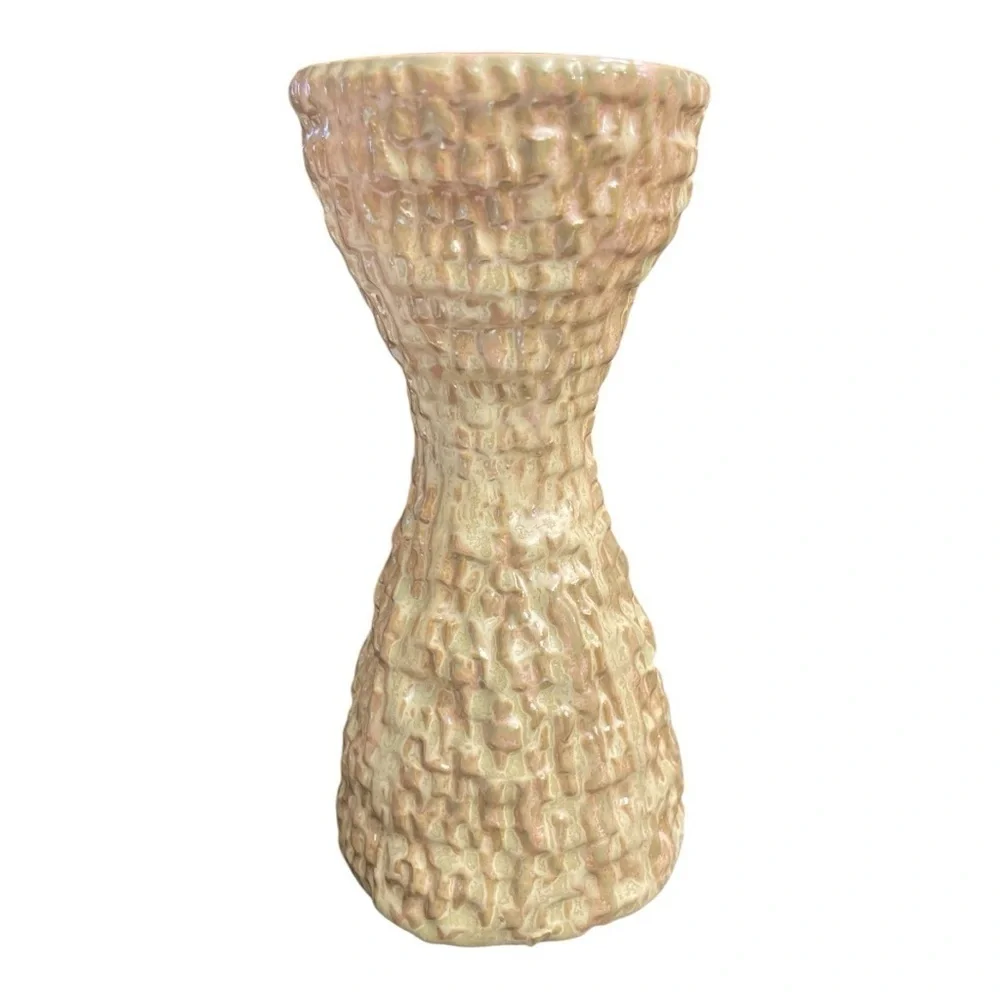 Vintage Textured Ceramic Art Pottery Vase Blush Cream Organic Modern 8